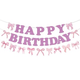 Adecortalk Bow Happy Birthday Banner Bow Garland Pink Bow Coquette Decor for Bachelorette Party Decorations Girls Women Baby Shower Birthday Party Supplies
