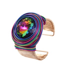 JHWZAIY Colorful Chunky African Cuff Bracelets For Women Statement Gold Silver Wire Rhinestone Sparkly Tribal Wide Bangles Bold Clothes Jewelry Accessories (02 Bracelet Colorfu)