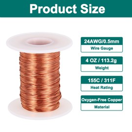 sourcing map 24 AWG Magnet Wire, 24 Gauge / 0.5mm Enameled Copper Wire, 4 oz Magnetic Coil Wire for Transformer, Motor, Electric, 155C(311F)