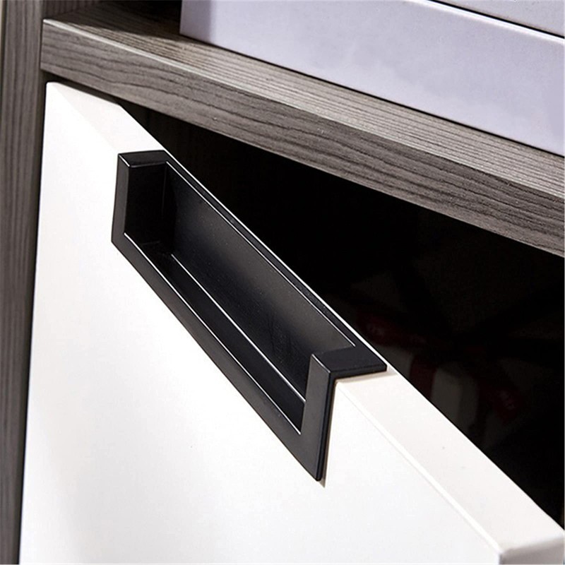 Quluxe 5 Inch Black Recessed Pull, Zinc Alloy Flush Pull