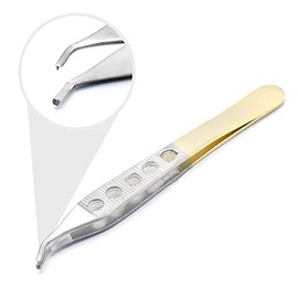 Premium HIGH Grade ADSON Tissue DISECTING Forceps 1X2 Teeth 4.75" Curved Angled with FENESTRATED Gold Handle (LAJA IMPORTS Brand)
