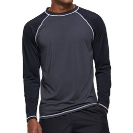 Arcweg Rashguard Men Long Sleeves Diving UV Protection UPF 50+ Elastic Rash Vest Loose Fit Top Swimming Quick Drying Surfing Pool T-Shirt Sports Top Rashie L(EU) Grey and Balck
