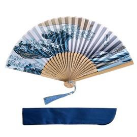 YINKE Silk Fan, Men's, Women's, Lightweight Bamboo Ribs, High Quality Silk Fan, Bamboo Crafts, Japanese Style Fan, Stylish, Gentleman, Japanese Style Accessory (Fan + Fan Bag), 01