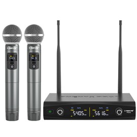 Phenyx Pro Phenyx Pro Wireless Microphone System, Metal Wireless Mic Set with Case,Handheld Cordless Dynamic Microphones for Singing, Karaoke, Church, DJ, 2x30 UHF Adjustable Frequencies,200ft Range (PTU-52-2H)