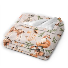 Duduho Cute Forest Animals Bed Blanket Ultra Soft Squirrel Mouse Deer Fox Hare Hedgehog and Birds Throw Blanket All Season Warm Light Weight Cozy Plush Blankets for Home Bedroom Sofa Travel, 60"X80"