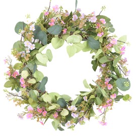 20 Inch Spring Front Door Wreath Artificial Eucalyptus Daisy Wreath with Greenery Foliage Grapevine Wreath for Festival Celebration Front Door Wall Window Party Decoration Home Décor