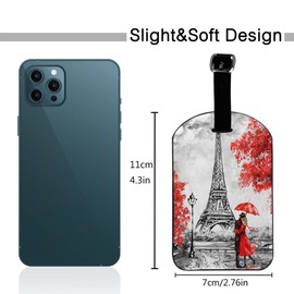 Zoczos Paris Travel Baggage Bag Tags Oil Painting City Landscape Eiffel Tower Couple Under an Umbrella Luggage Tags Travel Suitcase Tags with Name ID Card for Suitcase Schoolbag Lunchbag, 1 Pack