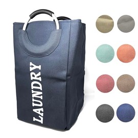 Allgala Canvas Like Waterproof Laundry Bag with Aluminium Handle Laundry Hamper Basket Clothes Hamper Self Standing Collapsible for Easy Storage or Transportation-Navy-LB80508