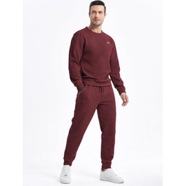 JMIERR Knit Jacquard Sweatsuits for Men Set 2 Piece Outfits Long Sleeve Pullover Sweatshirt & Running Joggers Sweatpants, Fall Tracksuit Matching Lounge Sets, L, Burgundy