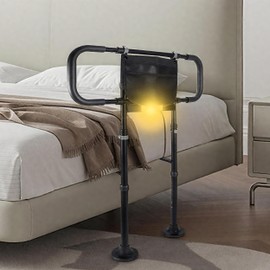 Eakertte Bed Rails for Elderly Adults Safety - Adjustable Bed Side Rails with Support Leg, Bed Cane with Storage Bag and Motion Sensor Light, Fits Queen, King, Twin, Full, Supports up to 400lbs