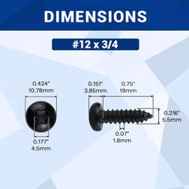 #14 x 3/4" Black Torx Pan Head Sheet Metal Screws 50 Pack, 304 Stainless Steel 18-8 Self Tapping Screws for Metal & Wood & Plastic, 1pcs Star Driver Bit Included