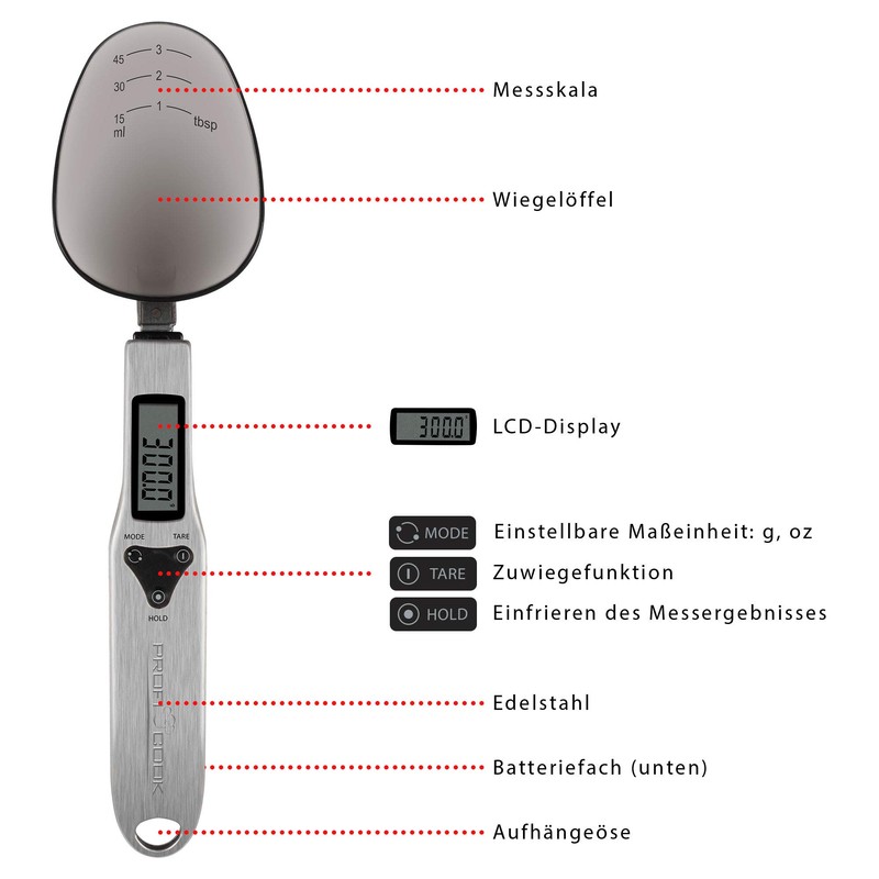 ProfiCook PC-LW 1214 Digital Spoon Scale, Measuring Range up to