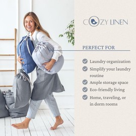 Cozy Linen Natural Linen Laundry Bag - Large Storage Bag with Drawstring Closure, Hanging Laundry Bag for Dormitory, 45 x 56 cm