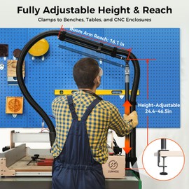 Dust Collection Boom Arm for CNC Router – Adjustable Clamp Mount Hose Holder for Desktop CNC Machines – Flexible Support Prevents Hose Sag, Improves Airflow & Keeps Work Area Clear