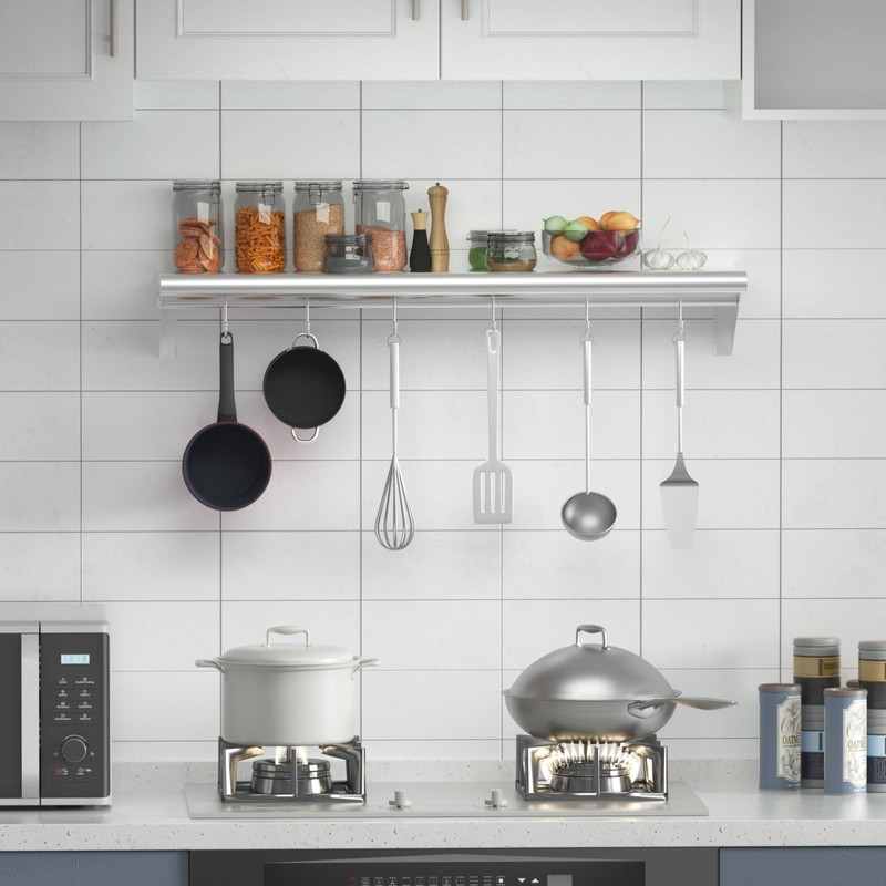 Treshin Stainless Steel Shelf with 4 Hooks 14 x 24