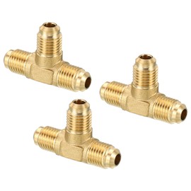 PATIKIL 1/4" x 1/4" x 1/4" Brass Pipe Fitting, 3 Pack Flare Tee Tube Fitting Pipe Adapter Connector for Air Conditioner Refrigeration Plumbing