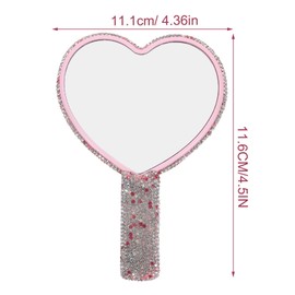 Beaupretty Espejo De Corazón con Diamantes De Imitación Espejo De Mano Compacto con Brillo Y Asa para Maquillaje De Viaje Color Rosa