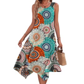 HOTOUCH Womens Midi Dress Summer Alie Petite Dress Plain Sleeveless Tank Dress Casual O Neck Empire Waist Dress Floral Tshirt Dress Plus Size Beach Sundress Floral Mixed Blue S