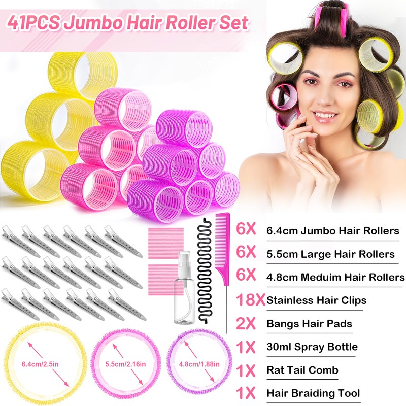 41 Pcs Jumbo Hair Curlers Rollers with Clips Big Hair