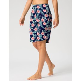 G Gradual Women's High Waisted Swim Board Shorts 11" Knee Length Beach Swimming Long Shorts for Women with Pockets Liner(Navy Flower,3XL)