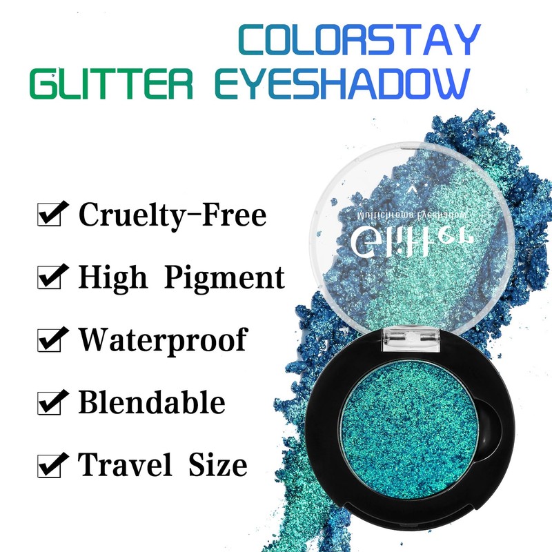 Green Multichrome Eyeshadow, High Pigment Blue Green Holographic Duochrome Eyeshadow,