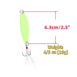 Fishing Spoons Fishing Lures Hard Metal Spinner Baits Glow in The Dark Casting Spoon Treble Hooks Jigs for Freshwater Saltwater，5 PCS with Box，Luminous 4/5oz