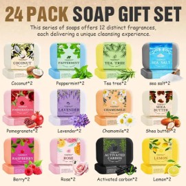 Product Description Reference 올리브 추출물 보습 바디워시 페이스가 포함된 24팩 내추럴 바 비누 선물 세트 여성용 대량 감사 교사 Natural Bar Soap Gift Set for Women, 24 Pack with Olive Extract Moisturizing Body Wash and Face Bar