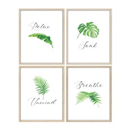 IKORNUO Bathroom Wall Art, Plant Pictures for Bathroom Walls, Relax Soak Unwind Wall Art, Set of 4, 8 x 10 inches, Unframed