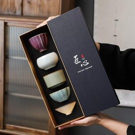 Scizorito Ceramic Tea Cup, Chinese Kung Fu Tea Set, Japanese Cup, Gift Box Packaging for Birthday, Father's Day, Christmas (5 Color Special-shaped Cups)