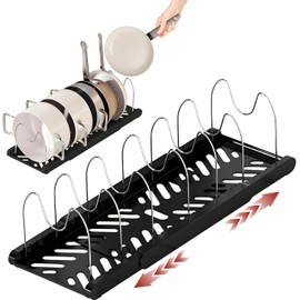 Organizador de tapa para ollas y sartenes, soportes de tapa ajustables en el interior del gabinete, soporte para cubierta para ollas (negro)