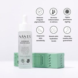 Sásta Microbiome Booster Serum – Prebiotic & Postbiotic Face Serum for Skin Barrier Repair, Hydration, & Anti-Redness, Suitable for All Skin Types 30ml
