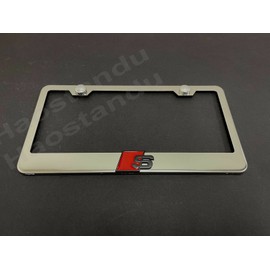 BLVD 1x "S SPORT LOGO" 3D Emblem Stainless Steel Chrome License Plate Frame +SCap (B)