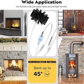 30 Feet Chimney Brush Cleaning Kit 6" Heavy Duty Brush 23 Flexible Rods Compatible with Power Drill Particle Furnace Cleaning Brush, Ideal for Chimney, Fireplace, Flue, Dryer Vent & Sewage Pipe