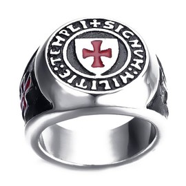 BOBIJOO JEWELRY - Signet Ring Order of the Poor Soldiers of Christ Templar Templi Signum Militi, Steel, No Gemstone