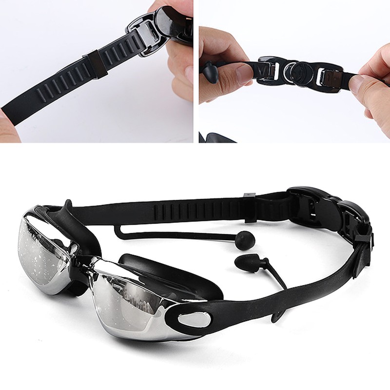 Swim Cap Goggles Set Electroplated UV Protection Swimming Accessories with