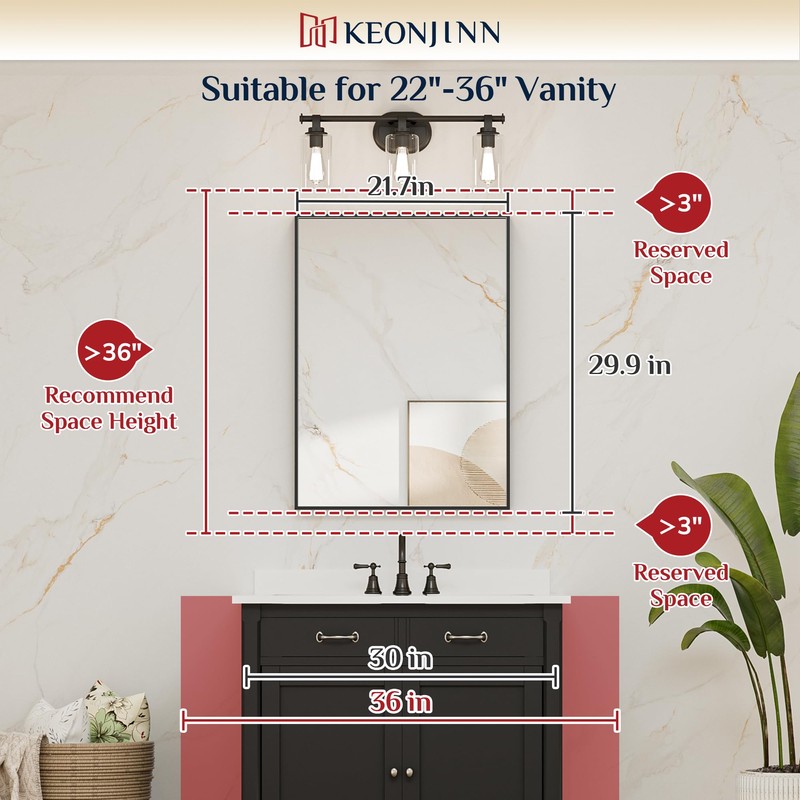 Keonjinn Black Bathroom Mirror 22 x 30 Inch, Brushed Black