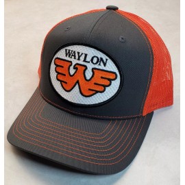 Richardson WAYLON JENNINGS Patch on Richardson 112 Trucker Hat Snapback Charcoal/Orang