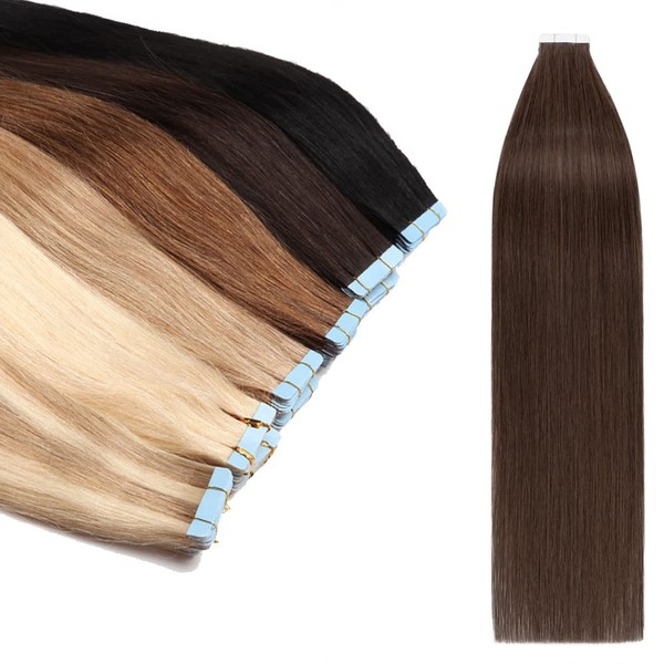 Rich Choices Tape in Hair Extensions Human Hair 40pcs 100g Balayage Medium Brown 100% Remy Hair Extensions Real Human Hair Seamless Skin Weft Straight Tape in Hair Extension of 18 inch #04