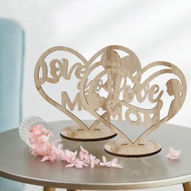 4Pcs Wooden Hollow Heart Ornaments to Paint 7inch Unfinished Cutouts with Rounds Wood Base DIY Blank Wood Discs Ornament for Mothers Day Father's Thanksgiving Home Crafts Hanging Decorations