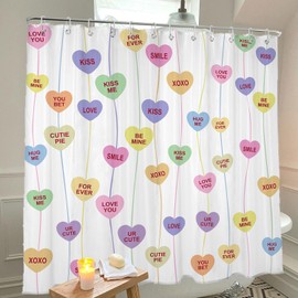 OEQSHMY Valentines Day Shower Curtain, 72"X72" Conversation Candy Heart Valentine Shower Curtain, Valentines Bathroom Decor, Valentine's Day Bathroom Set with Hooks, Cortinas de Baño de San Valentin