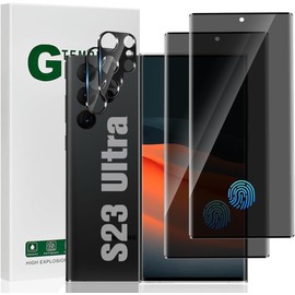 OuYteu (2+2 Pack) For S23 Ultra Privacy Screen Protector, Camera Lens Protector,9H Tempered Glass, Full Coverage, Fingerprint Unlock, High Sensitivity Touch, For S23 Ultra 5G (6.8 Inch)