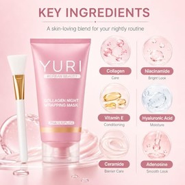 YURI Collagen Night Wrapping Mask, Overnight Collagen Peel Off Mask, Glass Skin Peel Off Face Mask, All Skin Types Skincare, 2.53 fl.oz