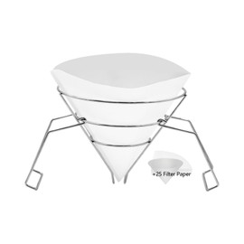 SVTELI 10" Oil Fryer Filters & Oil Strainer Stand | Maple Syrup Filter Holder with 25 Pcs Filter Paper - Commercial Cone Filter for Kitchens, Restaurants, Food Trucks