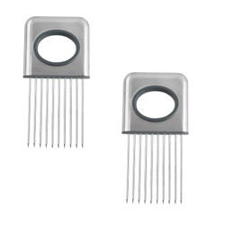 Stainless Steel Onion Slicer, Potato holder, Perfct for Slicing Guide Vegetable Potato Lemon Cutter Slicer,Stainless Steel Cutting Kitchen Gadget, 2pcs Pack (Silver)