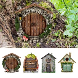 YUZHEDM Pack of 4 Elf Door Gnome Door Fairy Door Approx. 20 g Wooden Boxwood Elf Door Gnome Door Fairy Door Children's Room Small and Exquisite Gnome Doors Suitable for Gardens Flower Pots as Wind