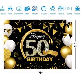 7x5ft Jubilee 50th Birthday Banner Backdrop Black and Gold Anniversary Decorations for Him and Her 50th Birthday Sign Party Supplies Fifty-Year Milestone Celebration Photography Background