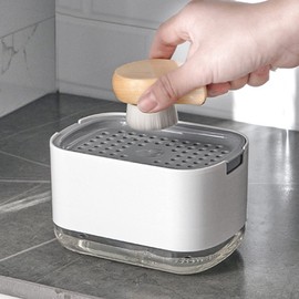 Cryfokt Dispensador de Jabón, Dispensador de Jabón y Soporte para Esponja de Primera Calidad. Caja de Jabón Compacta y Duradera Tipo Prensa, Juego de Dispensador con Bomba (Blanco)