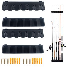 2 Set Vertical Fishing Rod Holders - Wall Mounted Storage With 6 Holders/EA - Pole Organizer Tackle Racks for Room Boats - Installation Accessories Included