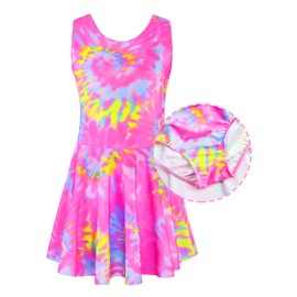 WhizBuzz Girls' Swimwear Size 4-5t One Piece Sleeveless Yellow Rose Tie Dye Skirted Bathing Suit for Kids Summer