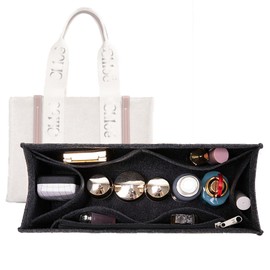 Lckaey purse organizer for chloe woody tote bag insert large medium Small wallet Felt organizer 1015Black-S